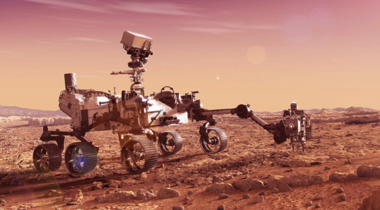 Motiv What it Takes to be a NASA Contractor Blog 2020 Mars Perseverance Rover render with drill bits on extended arm