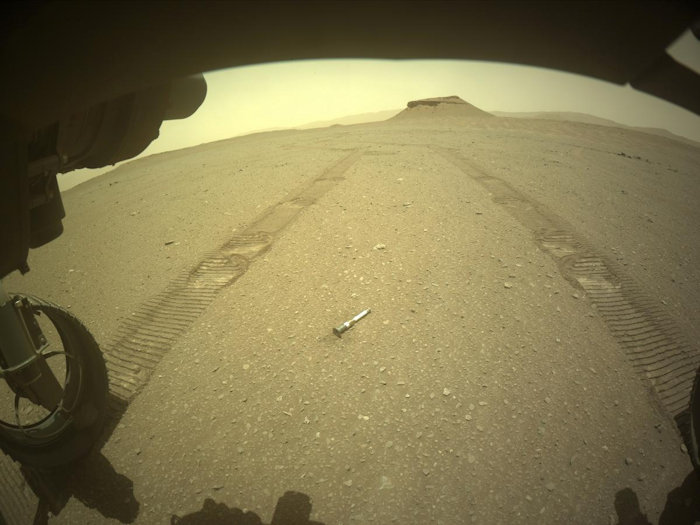 sample return tube dropped on the surface of Mars