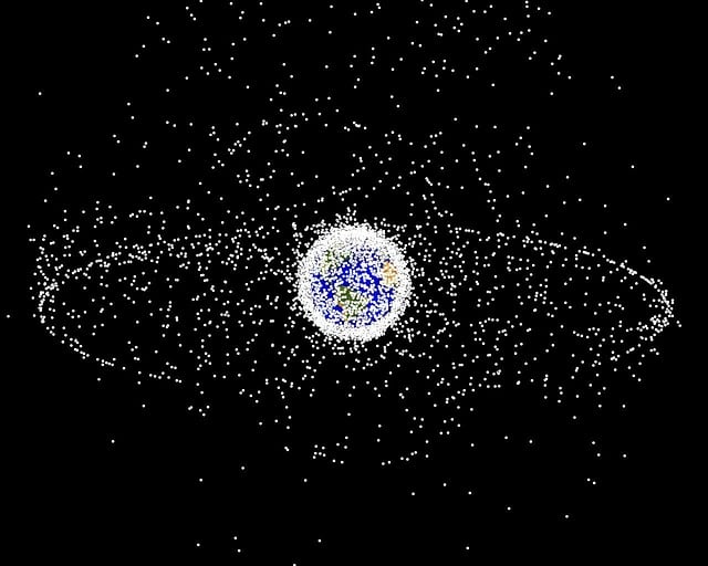 Orbital debris map showing the extent of debris around Earth