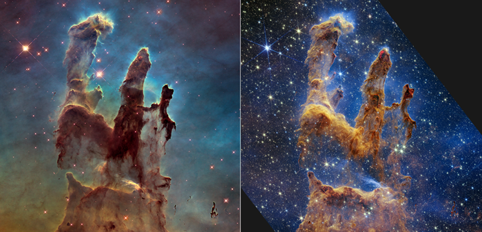 Side-by-side comparison of the “Pillars of Creation